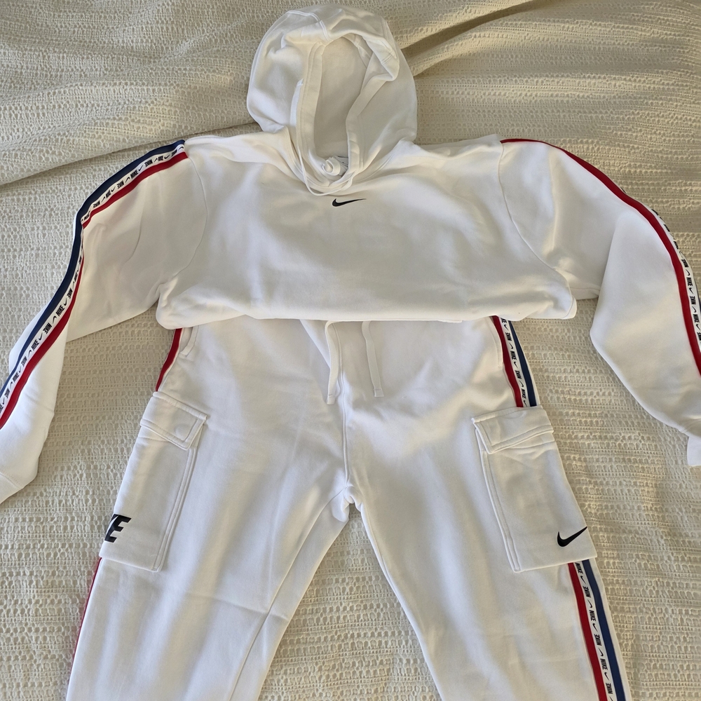 Nike Kids White Tracksuit with Red and Blue Accents